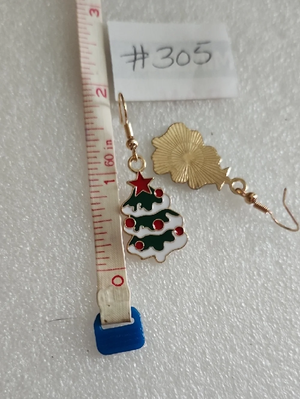Hand Crafted Green and White Christmas Tree Earrings with Red Accents